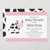 Pois rose Vache bébé douche Invitations (Devant / Derrière)