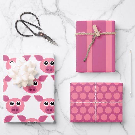 Pois Roses Points Rayures Papier Enveloppant (Recto)