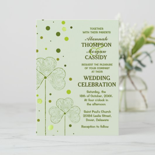 POIS SHAMROCKS FAIRE-PART DE MARIAGE 2 (Debout devant)