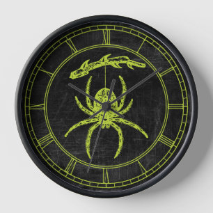 Poison Araignée Verte Sur Branche Horloge Ronde