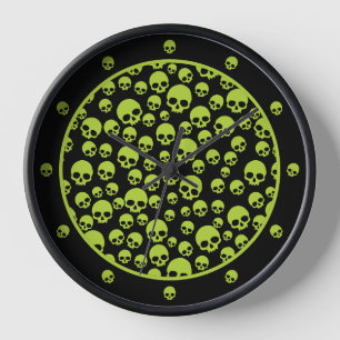 Poison Green Random Skull Patroon Grote klok