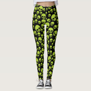 Poison Green Random Skuls Motifs Leggings
