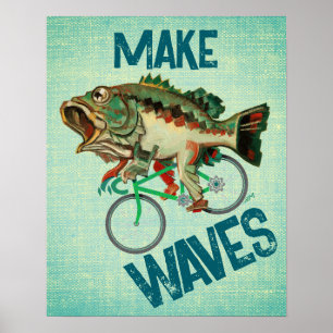 Poisson À Vélo Poster Motivationnel Vert
