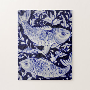 Poisson bleu et blanc Koi difficile Puzzle