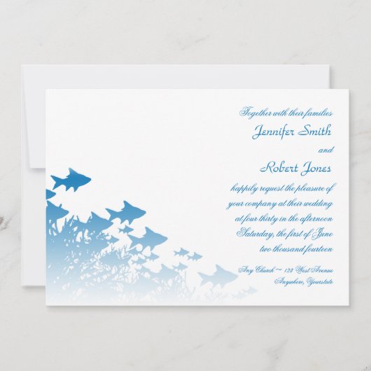 Poisson bleu et Faire-part de mariage corallienne (Devant)