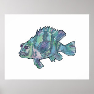 Poisson bleu étincelant Poster d'art mural pour en