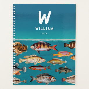 Poisson Coloré Monogramme Sous Océan Bleu