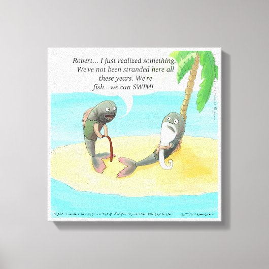 Poisson Confus Sur Desert Island Drôle toile Impri (Recto)