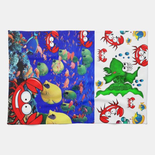 Poisson Crabe Océan Cuisine Serviette à main (Horizontal)