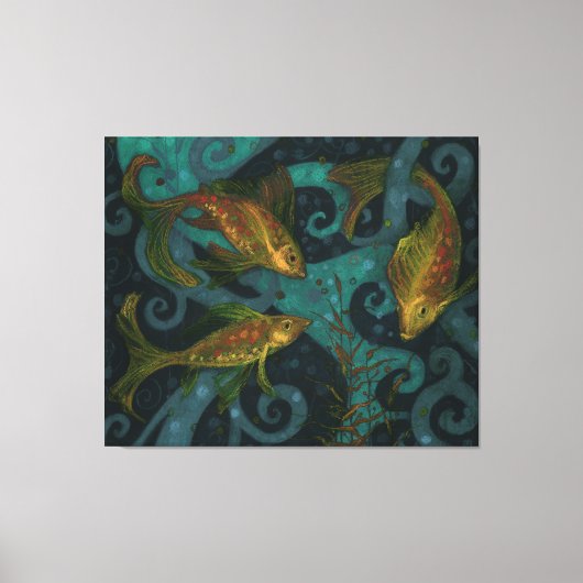 Poisson d'or, noir et Turquoise, toile sous-marine (Recto)