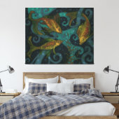 Poisson d'or, noir et Turquoise, toile sous-marine (Insitu(Chambre))