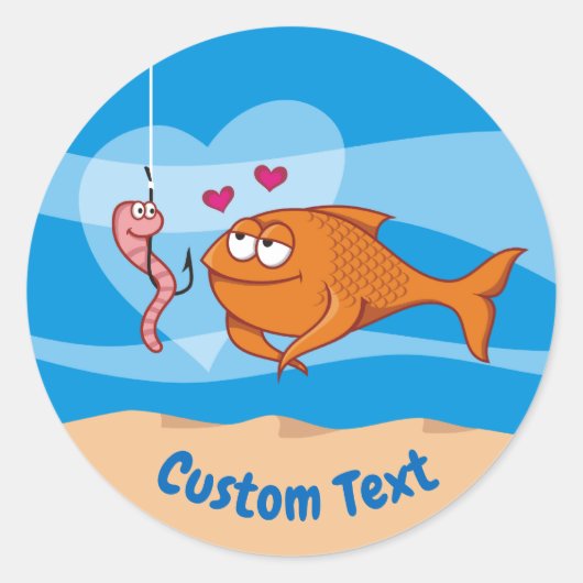 Poisson et appât en amour Sticker rond classique (Devant)