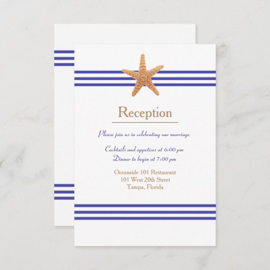 Poisson étoilé nautique - Invitation Réception (Devant / Derrière)