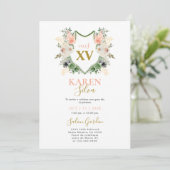 Poisson floral Crest Quinceanera Invitation (Debout devant)