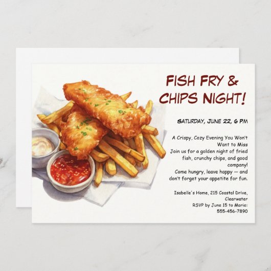 Poisson Fry & Chips - Invitation Décontractée de l (Devant / Derrière)