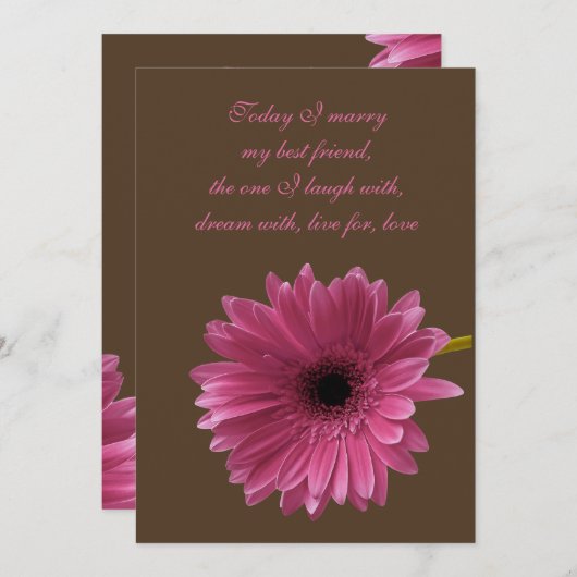 Poisson Gerbera Rose Avec Faire-part de mariage Br (Devant / Derrière)