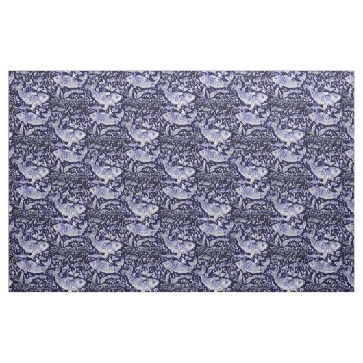 Poisson Koi bleu et blanc Indigo tissu complexe (Yard)