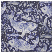 Poisson Koi bleu et blanc Indigo tissu complexe (Échantillon)