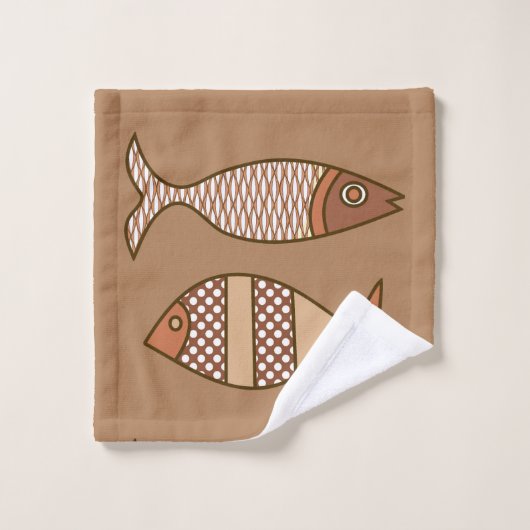 Poisson moderne rétro, Tan, Beige et Brown clair (Gant de toilette)