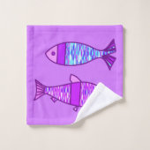 Poisson moderne rétro, violet & Améthyste violet  (Gant de toilette)
