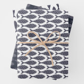 Poisson Motif Bleu Blanc Feuilles de papier à enve (En situation)