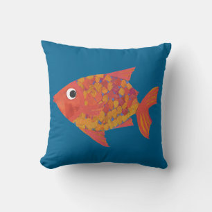 Poisson orange vif sur Coussin personnalisé bleu p