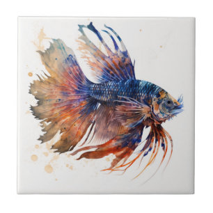 Poisson Pterois Exotique, Aquarelle, Carreau de Cé