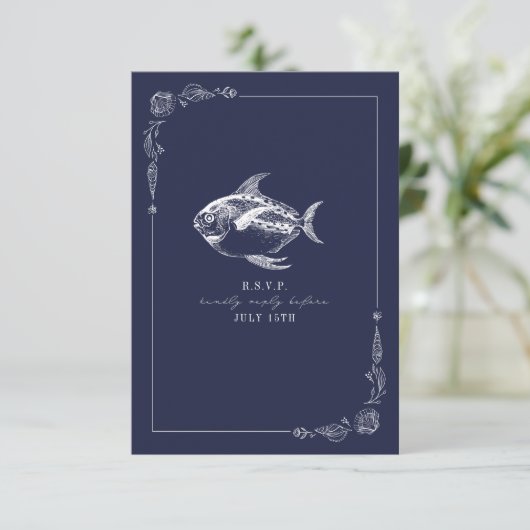 Poisson rustique bleu foncé Plage Mariage RSVP (Debout devant)