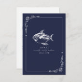 Poisson rustique bleu foncé Plage Mariage RSVP (Devant / Derrière)