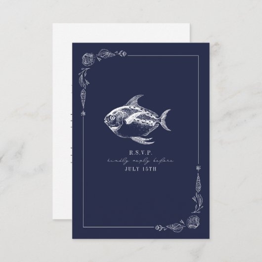 Poisson rustique bleu foncé Plage Mariage RSVP (Devant / Derrière)