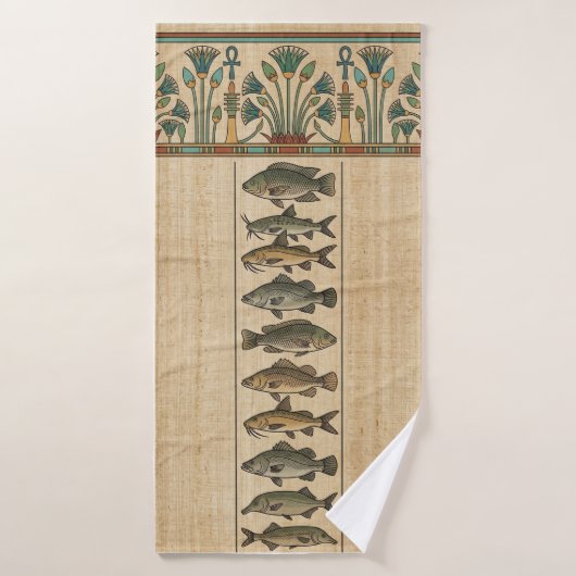 Poisson sacré du Nil & Lotus Égypte ancienne (Serviette de bain)