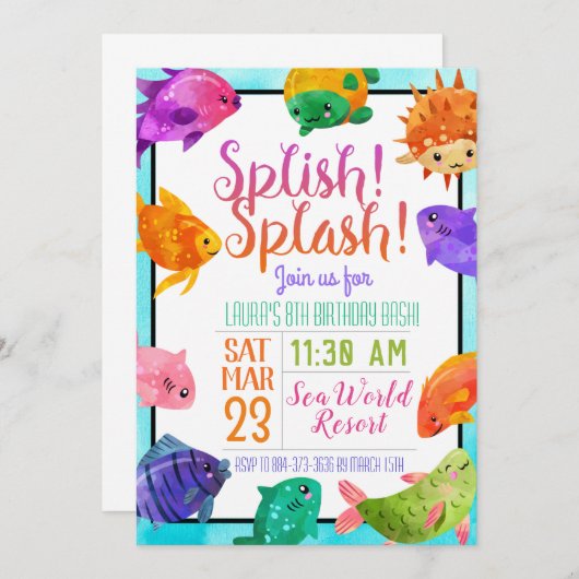 Poisson Splish Splash Anniversaire Invitation Bash (Devant / Derrière)