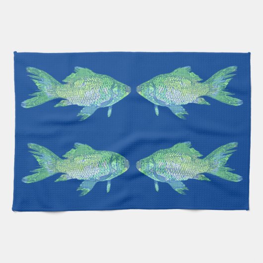 Poisson vert et bleu serviette de cuisine (Horizontal)