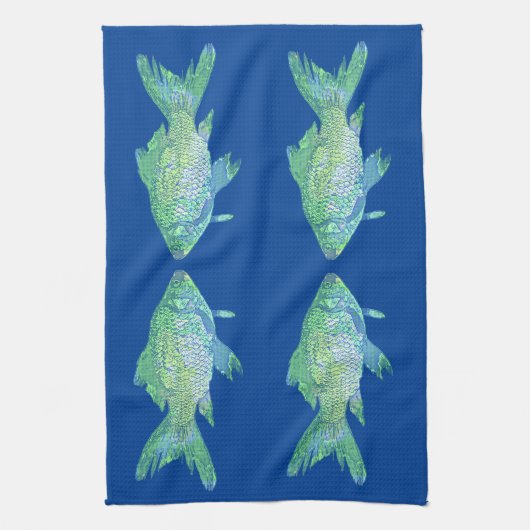 Poisson vert et bleu serviette de cuisine (Vertical)