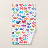Poissons d'aquarelle d'arc-en-ciel sous la marine (Serviette à main)