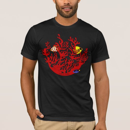 Poissons et T-shirt d'art de griffonnage de corail (Devant)