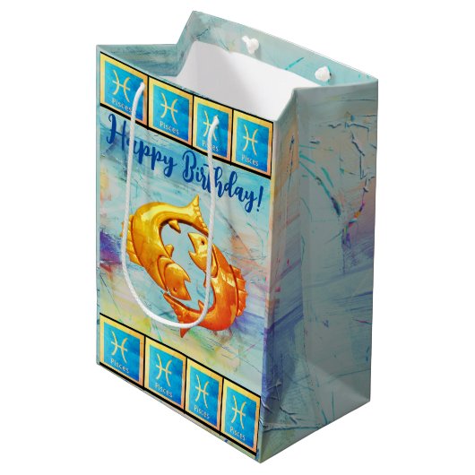 Poissons Joyeux Anniversaire - Sac Cadeau Moyen (Devant Angle)