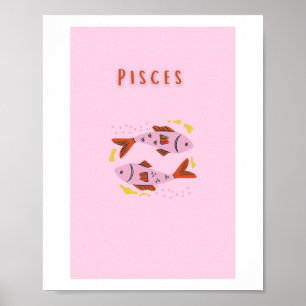 Poissons roses, zodiaque, impression signe du zodi