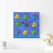 Poissons tropicaux 1 horloge murale carrée (Maison)