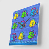 Poissons tropicaux 1 horloge murale carrée (Angle)