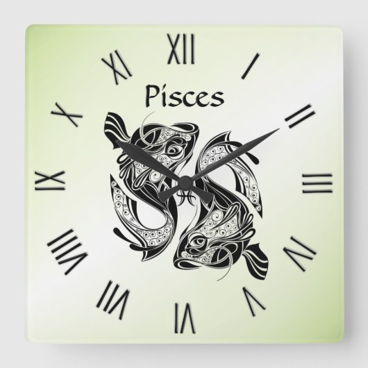 Poissons Zodiac Horloge verte chiffres romains (Recto)