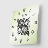 Poissons Zodiac Horloge verte chiffres romains (Angle)