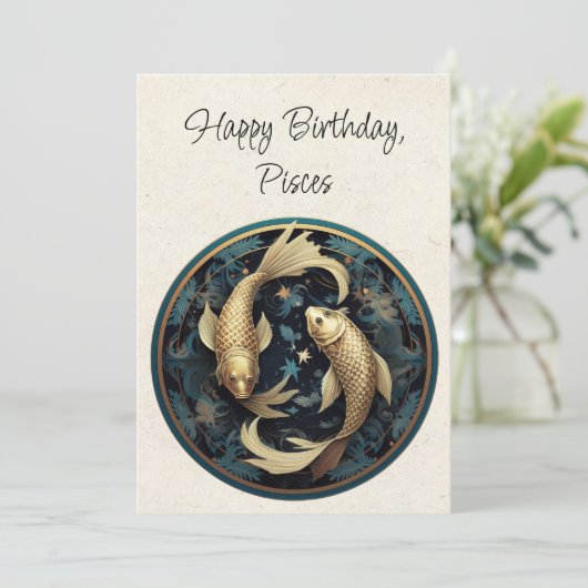 Poissons Zodiac minimaliste carte plat d'anniversa (Debout devant)