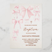 Poitrine rose motif Baptême Foil Invitation (Recto)