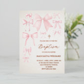 Poitrine rose motif Baptême Foil Invitation (Debout devant)