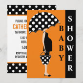 Poka Dot Baby Shower Invitations {Orange} (Devant / Derrière)