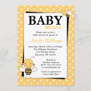 poka Dot Bumble Bee Baby Shower Invitations Kaart