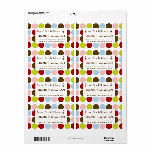 poka Dot Canning/Kitchen Labels uit 1950 (Full Sheet)