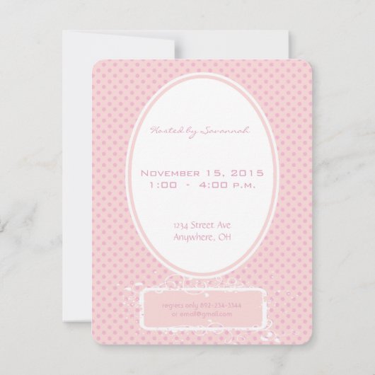 Poka Dots rose photo bébé fille douche Faire-part (Dos)