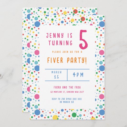Pokadot coloré Invitation de fête d'anniversaire (Devant / Derrière)